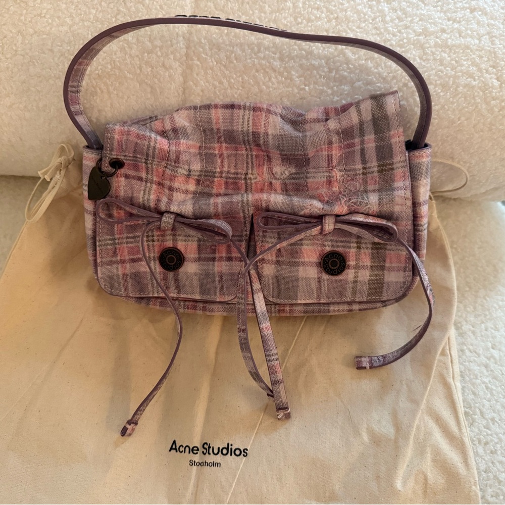 Acne Studios Multipocket Micro Bow Bag in Pink Check